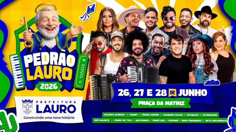 Bahia: Pedrão de Lauro 2026 divulga programação oficial com Solange Almeida, Thiago Aquino, Mari Fernandes e Tierry